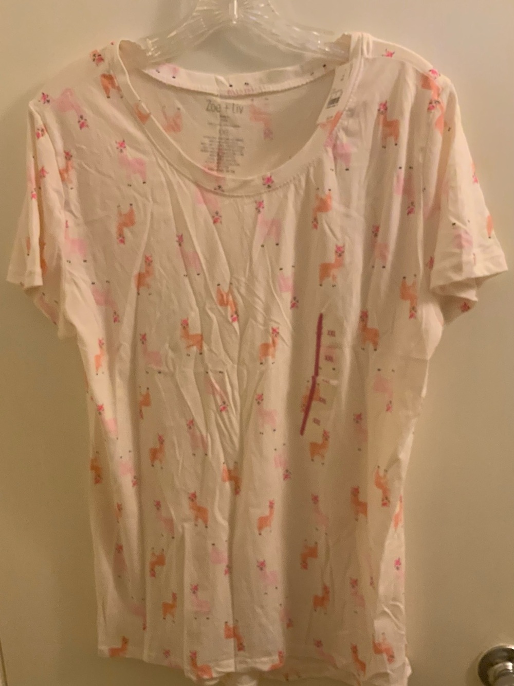 Zoe + Liv Cream Tee with Pink and Orange Llama Print